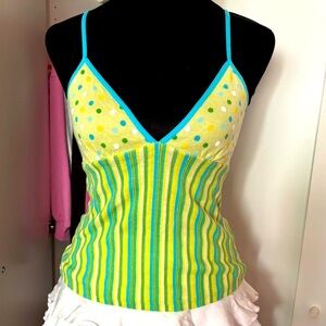 striped and polka dot spaghetti tank top